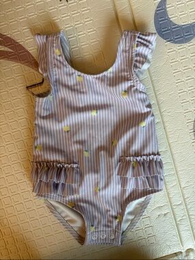 Carter's Purple Striped One-Piece Swimsuit with Yellow Lemon Print